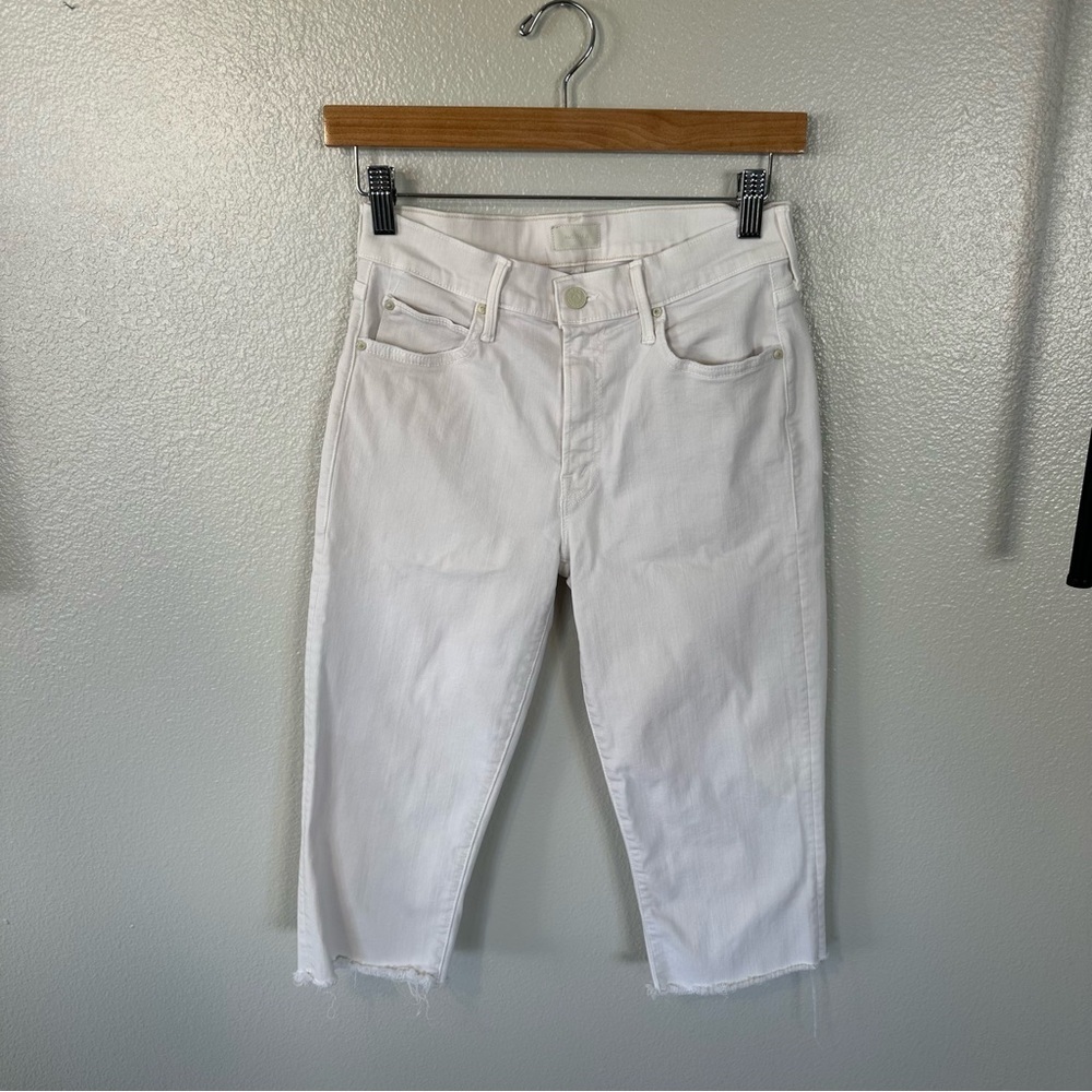 MOTHER The Rascal Knicker Fray Straight Capri Leg Short Jeans Creamy White 27